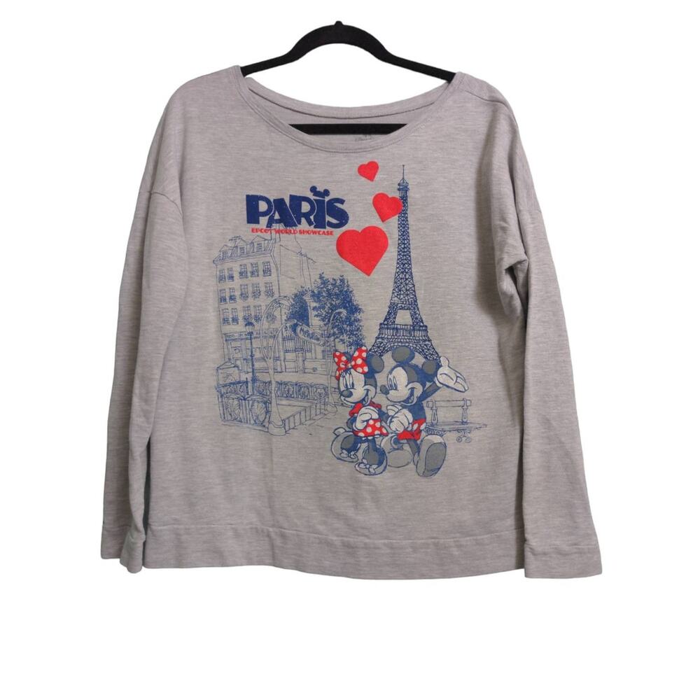Disney Womens Tee Sweatshirt Gray Paris Epcot World Showcase Mickey Minnie XL